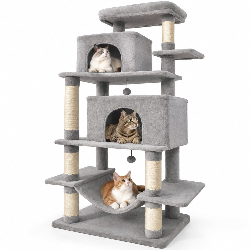 Airfind Large Cat Tree for Indoor Cats 70 Tall Cat Tower, 33 lbs Capacity, Plush Fabric Sisal Engineered Wood Overall Height 70 Base Frame