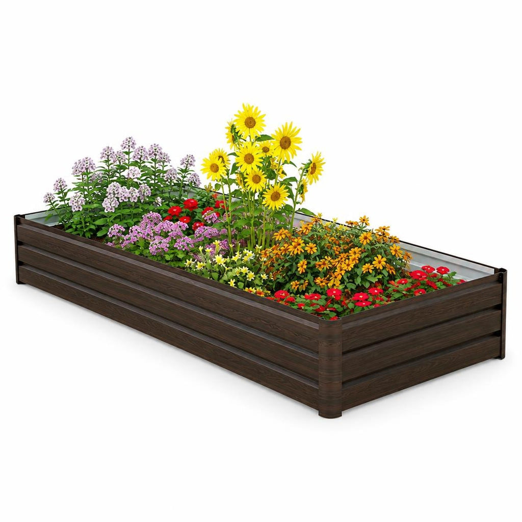 Airfind Large Outdoor Metal Planter Box for Vegetable Fruit Herb Flower, Metal Frame, 8 x 4 x 1 ft (L x W x H) Volume: 32 cu.ft Footprint, Coffee