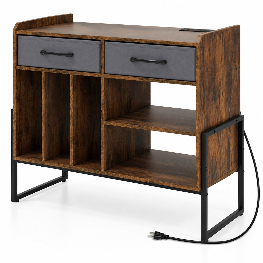 Airfind Large Record Player Stand with Charging Station Mid Century Modern Vinyl Storage Cabinet, 209 lbs Capacity, 30in x 14in x 27in Inside Footprint