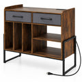 Airfind Large Record Player Stand with Charging Station Mid Century Modern Vinyl Storage Cabinet, 209 lbs Capacity, 30in x 14in x 27in Inside Footprint