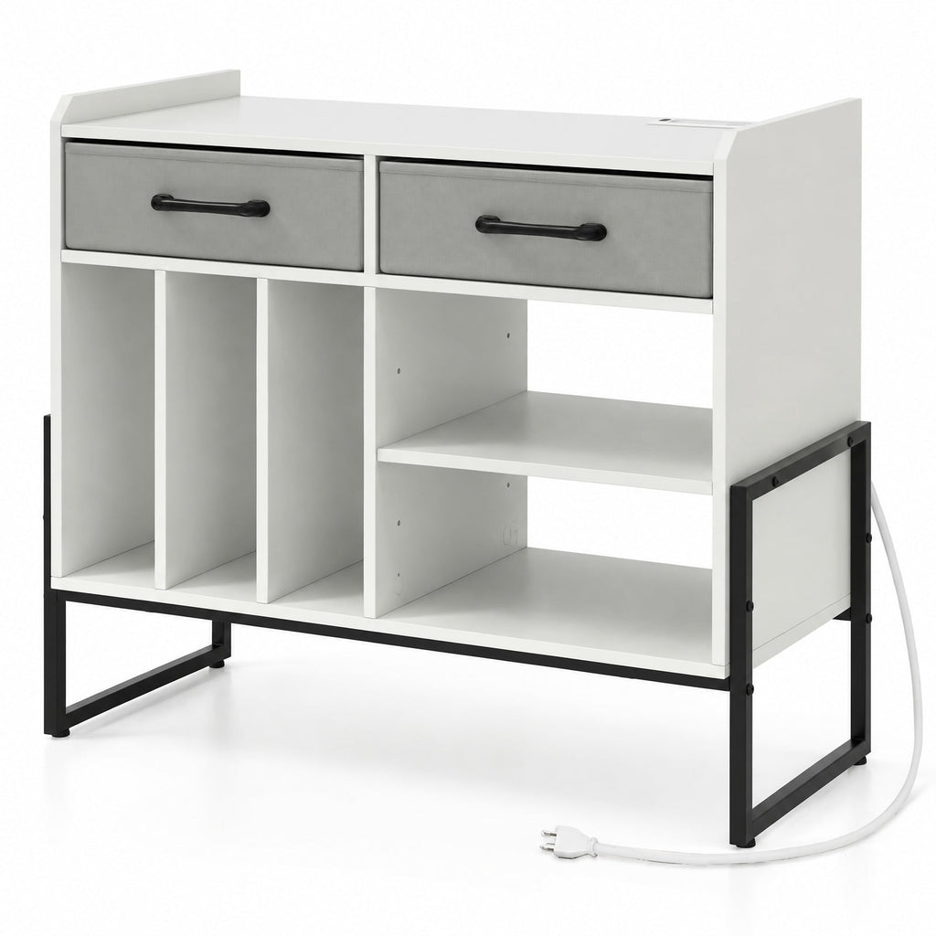 Airfind Large Record Player Stand with Charging Station Mid Century Modern Vinyl Storage Cabinet, 209 lbs Capacity, 30in x 14in x 27in Inside Footprint