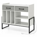 Airfind Large Record Player Stand with Charging Station Mid Century Modern Vinyl Storage Cabinet, 209 lbs Capacity, 30in x 14in x 27in Inside Footprint