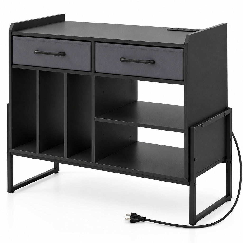Airfind Large Record Player Stand with Charging Station Mid Century Modern Vinyl Storage Cabinet, 209 lbs Capacity, 30in x 14in x 27in Inside Footprint