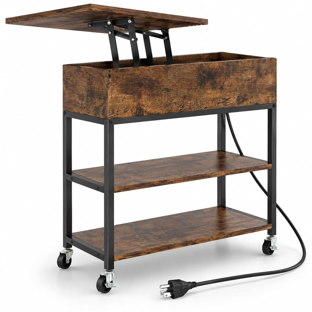 Airfind Lift Top End Table with Charging Station and Universal Wheels, 121 lbs Capacity, Engineered Wood Metal Frame, 24 x 9.5 x 25.5 Footprint