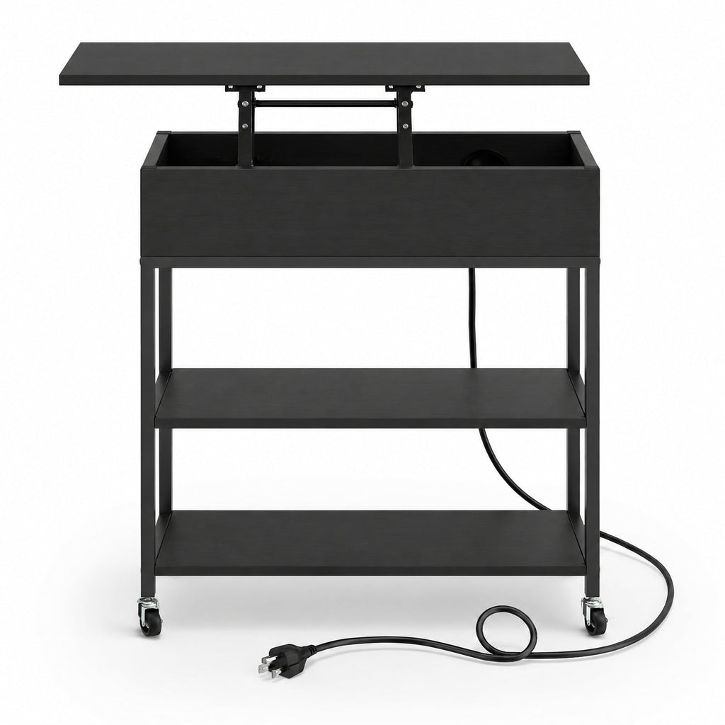 Airfind Lift Top End Table with Charging Station and Universal Wheels, 121 lbs Capacity, Engineered Wood Metal Frame, 24 x 9.5 x 25.5 Footprint