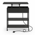 Airfind Lift Top End Table with Charging Station and Universal Wheels, 121 lbs Capacity, Engineered Wood Metal Frame, 24 x 9.5 x 25.5 Footprint