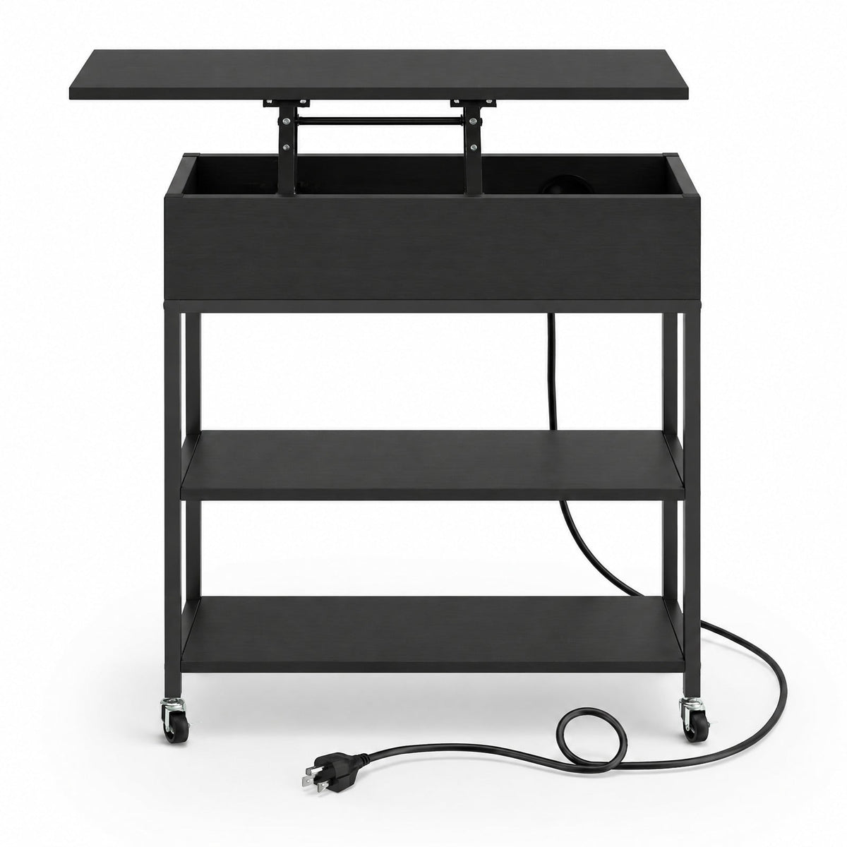 Airfind Lift Top End Table with Charging Station and Universal Wheels, 121 lbs Capacity, Engineered Wood Metal Frame, 24 x 9.5 x 25.5 Footprint