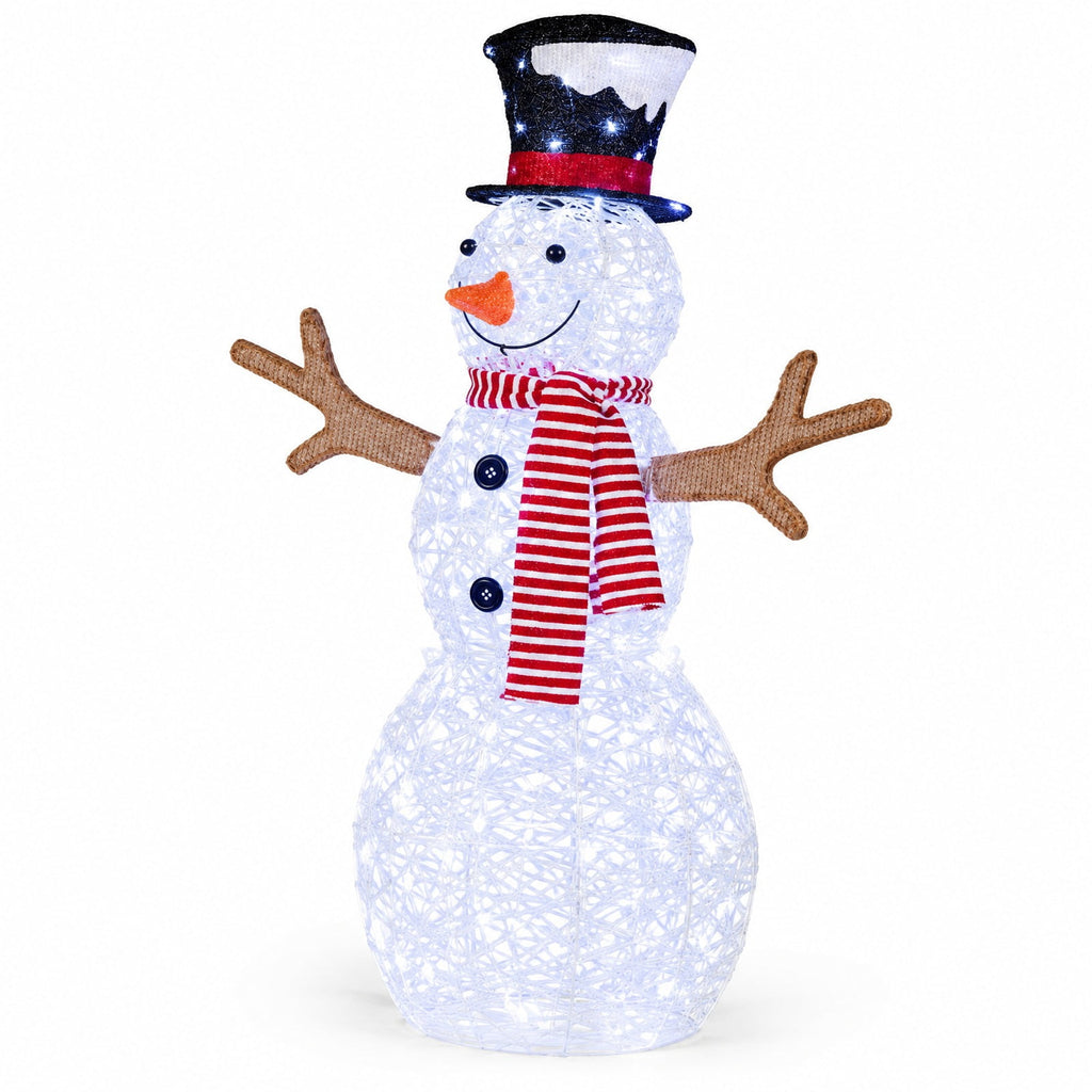 Airfind Lighted Snowman Christmas Decoration with Cold White LED Lights, Metal Tinsel Fabric Frame, 33in x 10in x 43in Length of Footprint, White