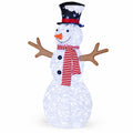 Airfind Lighted Snowman Christmas Decoration with Cold White LED Lights, Metal Tinsel Fabric Frame, 33in x 10in x 43in Length of Footprint, White