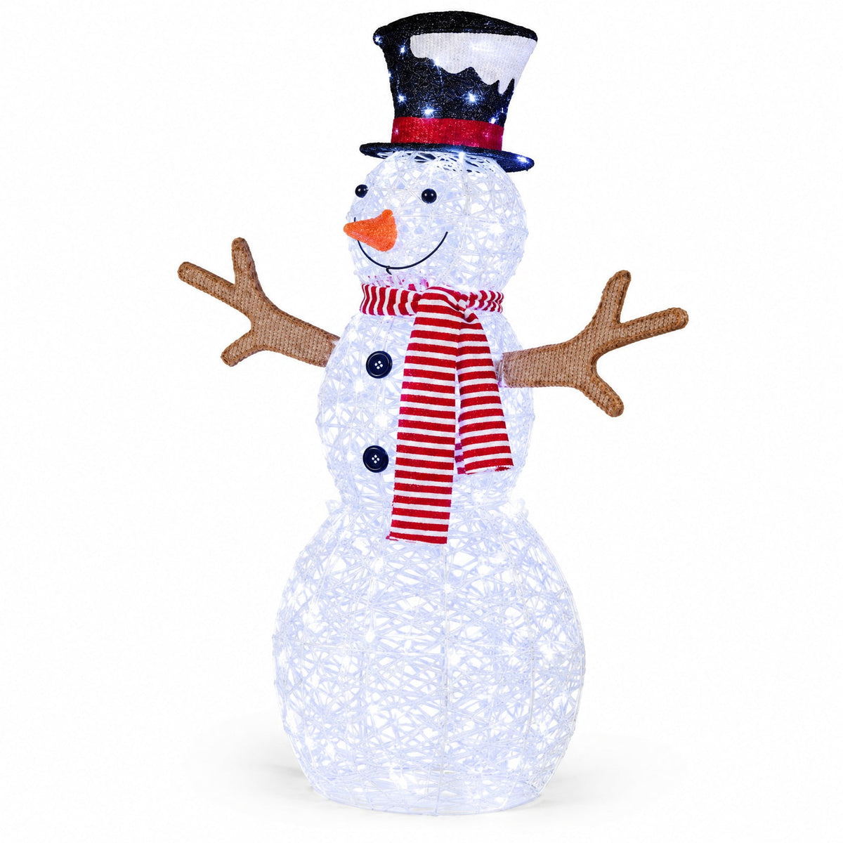 Airfind Lighted Snowman Christmas Decoration with Cold White LED Lights, Metal Tinsel Fabric Frame, 33in x 10in x 43in Length of Footprint, White