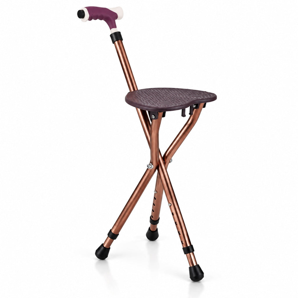 Airfind Lightweight Adjustable Folding Cane Seat with Light, 220 lbs Capacity, 10 x 8.5 Footprint, Brown