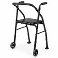 Airfind Lightweight Aluminum Mobility Walker for Seniors with 2 Wheels 5-Level Adjustable Height and Padded Seat, 220 lbs Capacity, Black