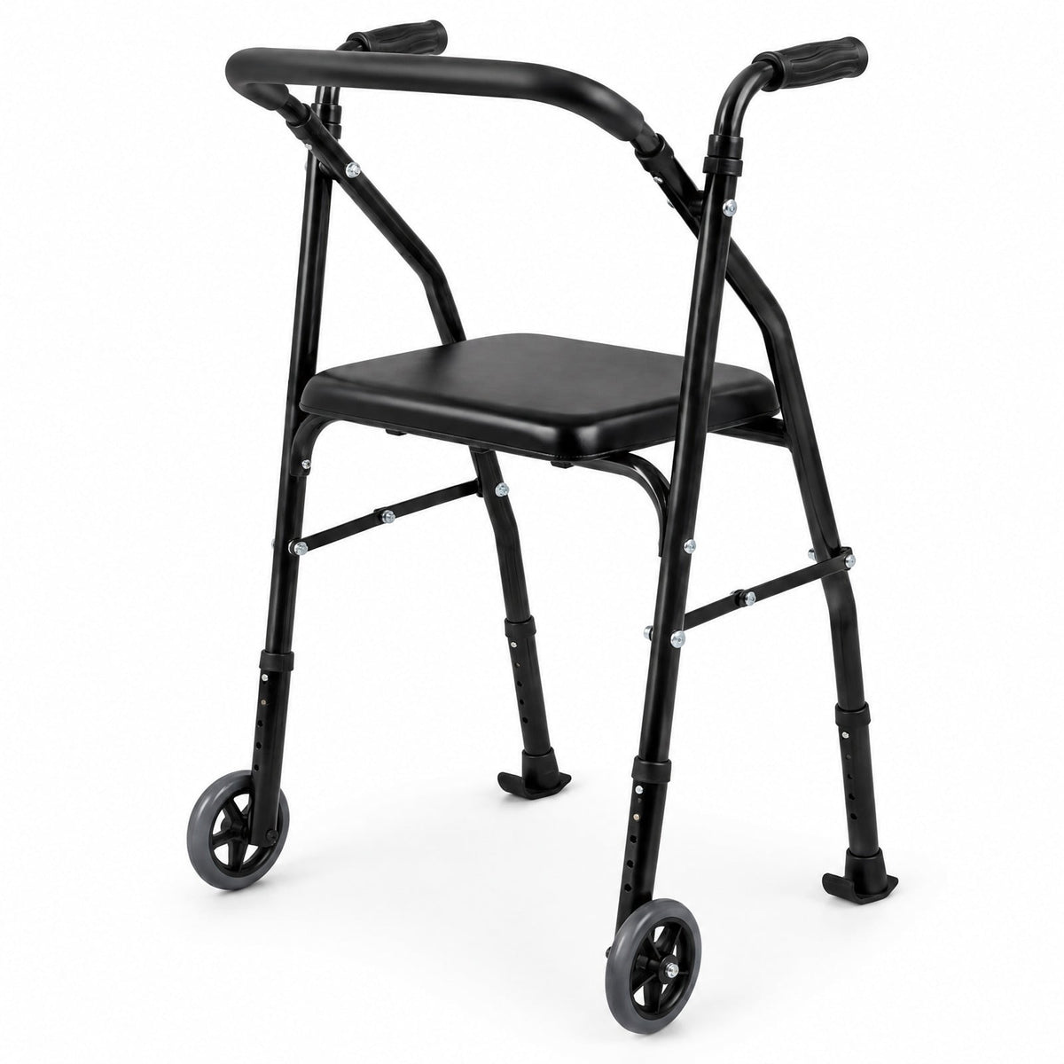 Airfind Lightweight Aluminum Mobility Walker for Seniors with 2 Wheels 5-Level Adjustable Height and Padded Seat, 220 lbs Capacity, Black