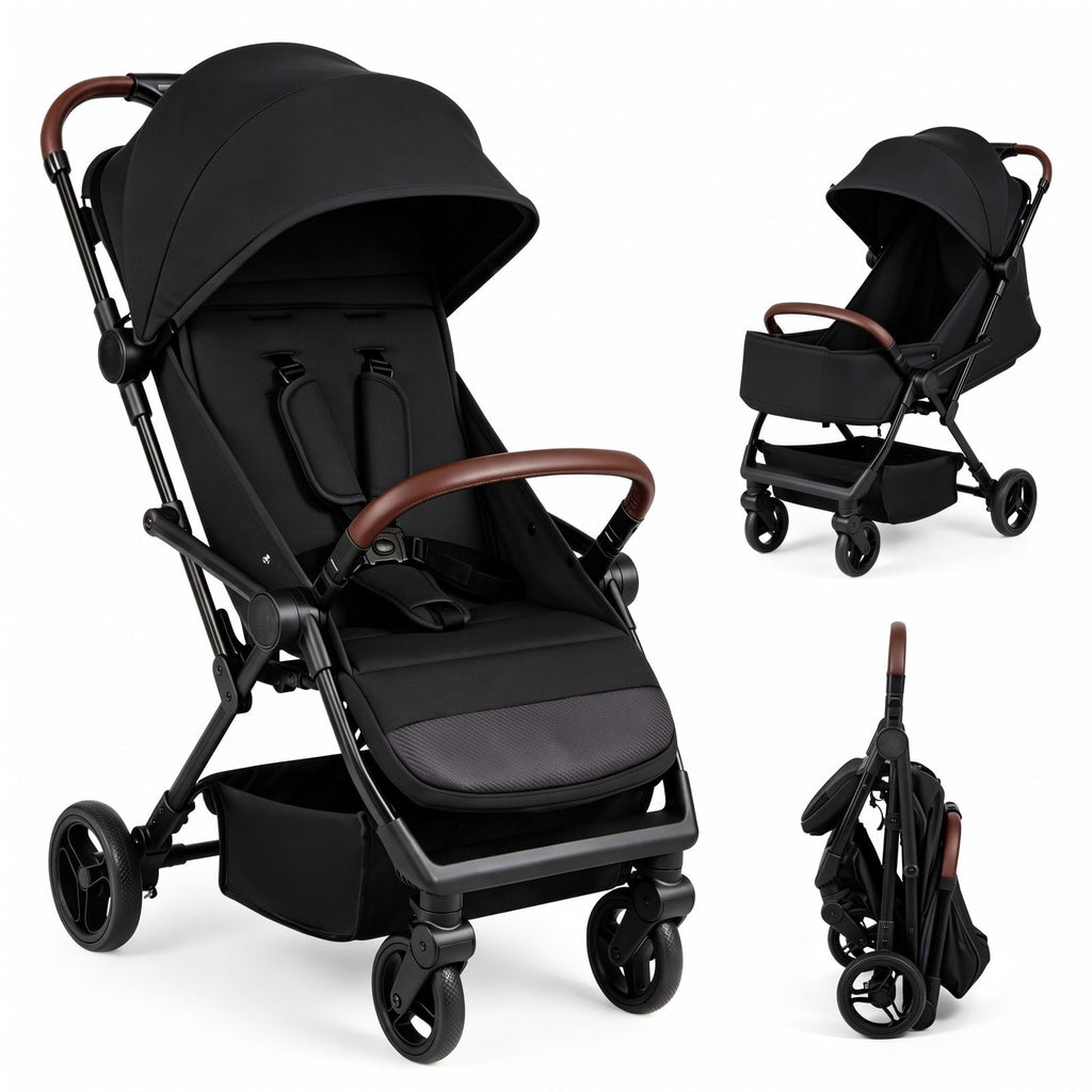 Airfind Lightweight Baby Stroller with One-Hand Folding and Adjustable Canopy for Toddlers, 50 lbs Capacity, Metal Aluminum Fabric Frame, Black