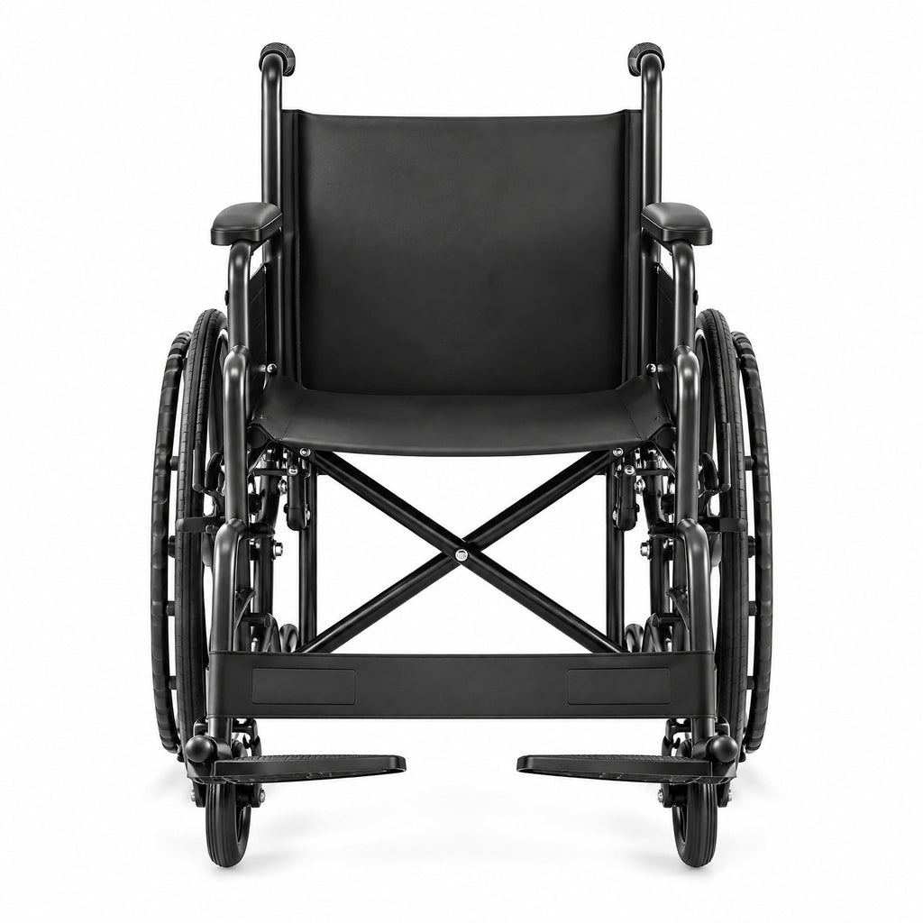 Airfind Lightweight Folding Wheelchair for Adults with Swing-Away Footrest and Desk Arm, 330 lbs Capacity, Metal Faux Leather Nylon Plastic Frame