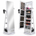 Airfind Lockable 360° Swivel Jewelry Cabinet with Full-Length Mirror LED Lights, MDF Glass Acrylic Frame, 22 Inch x 64.5 Inch External Footprint, White