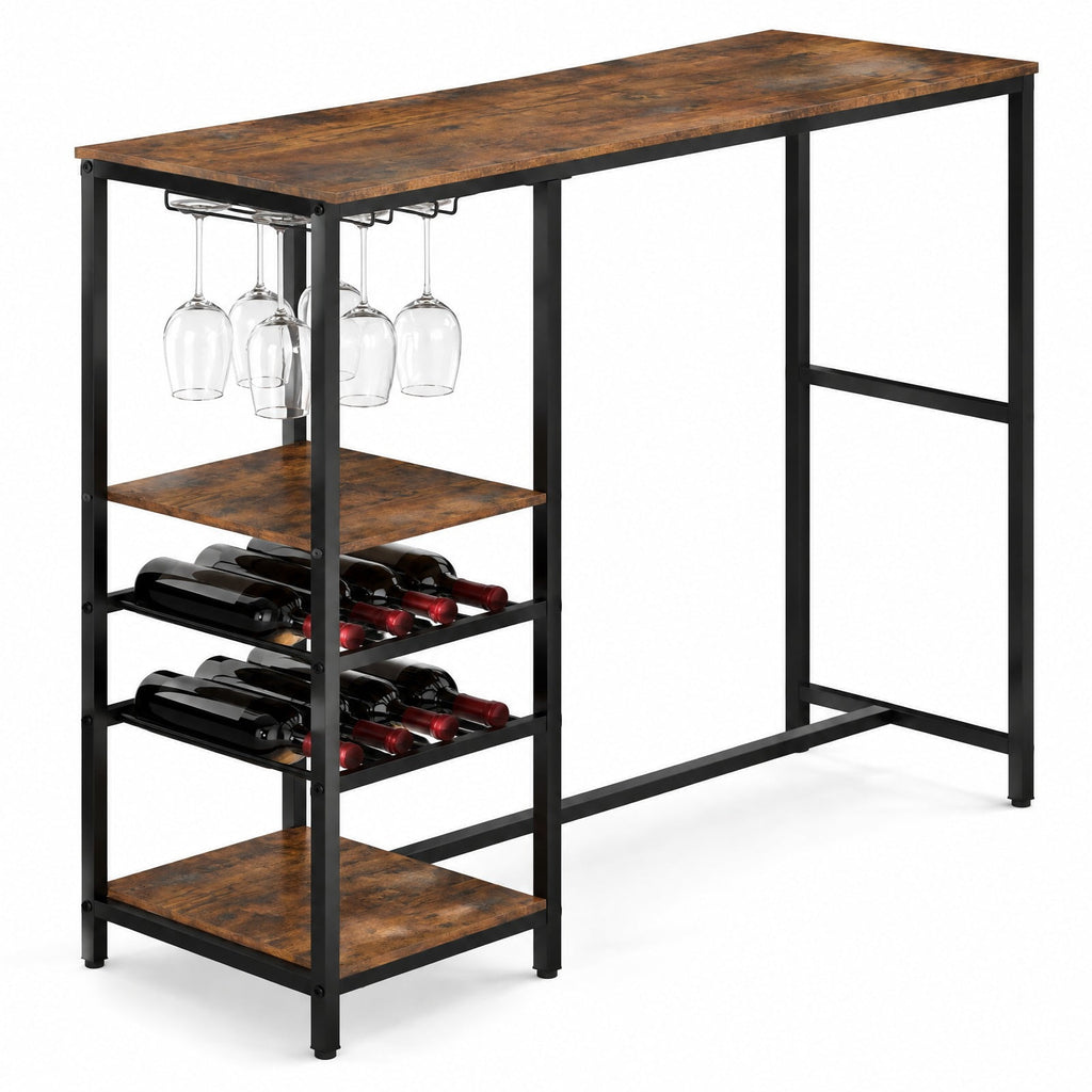Airfind Long Bar Table Bar Height Dining Table with Storage Shelves, 190 Lbs Capacity, Engineered Wood Metal, 48 Inch X 16 Inch X 41.5 Inch, Brown