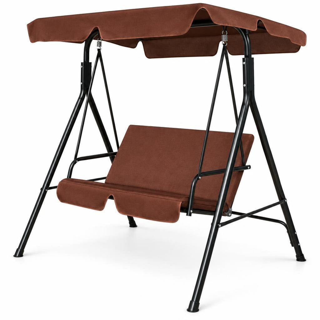 Airfind Loveseat Cushioned Patio Steel Frame Swing Glider, 330 lbs Capacity, Steel pipe Frame, 55.0 Inch x 43.5 Inch x 60.5 Inch Footprint, Brown