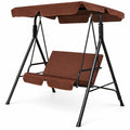 Airfind Loveseat Cushioned Patio Steel Frame Swing Glider, 330 lbs Capacity, Steel pipe Frame, 55.0 Inch x 43.5 Inch x 60.5 Inch Footprint, Brown