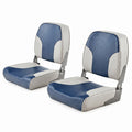 Airfind Low Back Folding Boat Seats Set of 2 with Thick Sponge Padding and Aluminum Hinges for Fishing and Pontoon Boats, Blue and Gray
