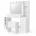 Airfind Makeup Table and Stool Set with Hair Dryer Stand, 230 lbs Capacity, MDF Frame, 43.5in x 16in x 54in Footprint, White