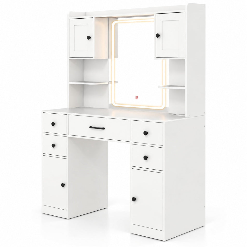 Airfind Makeup Vanity Desk with Lighted Mirror and Charging Station, 110 lbs Capacity, Engineered Wood Frame, 41.5 Inch x 16 Inch x 59 Inch Footprint, White