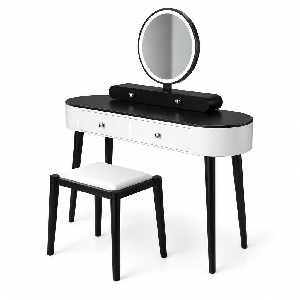 Airfind Makeup Vanity Table Set with LED Mirror and 3 Spacious Drawers, 170 lbs Capacity, MDF Frame, 47 Inch x 16.5 Inch x 56 Inch Footprint, White