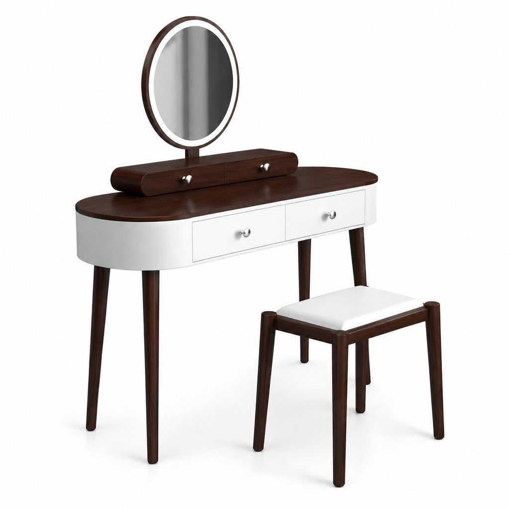 Airfind Dressing Vanity Table Set with LED Mirror and 4 Drawers, 170 lbs Capacity, MDF Frame, 47 Inch x 16.5 Inch x 56 Inch Footprint, White