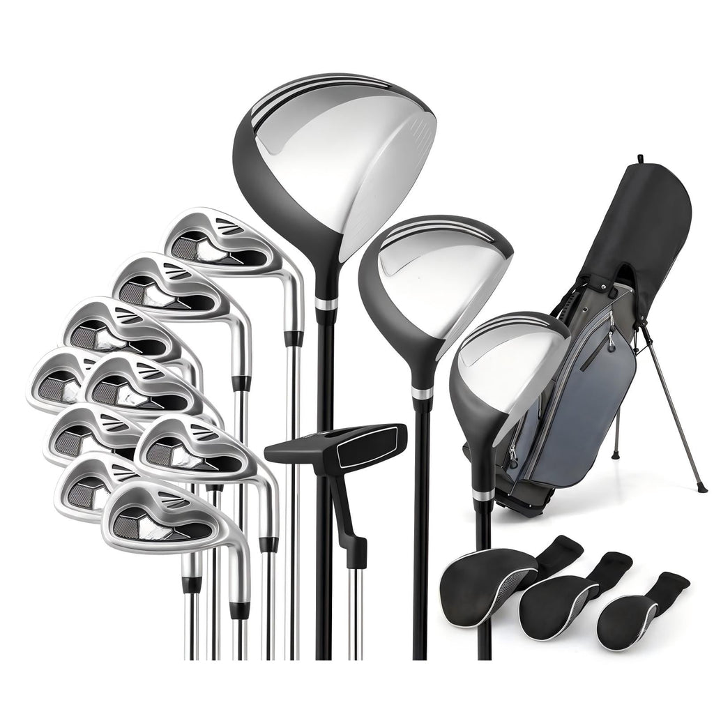 Airfind Mens Complete Golf Club Package Set, 10-Piece Right-Handed Kit with 460cc Driver, Fairway Wood, Hybrid, Irons, Putter and Stand Bag, Gray