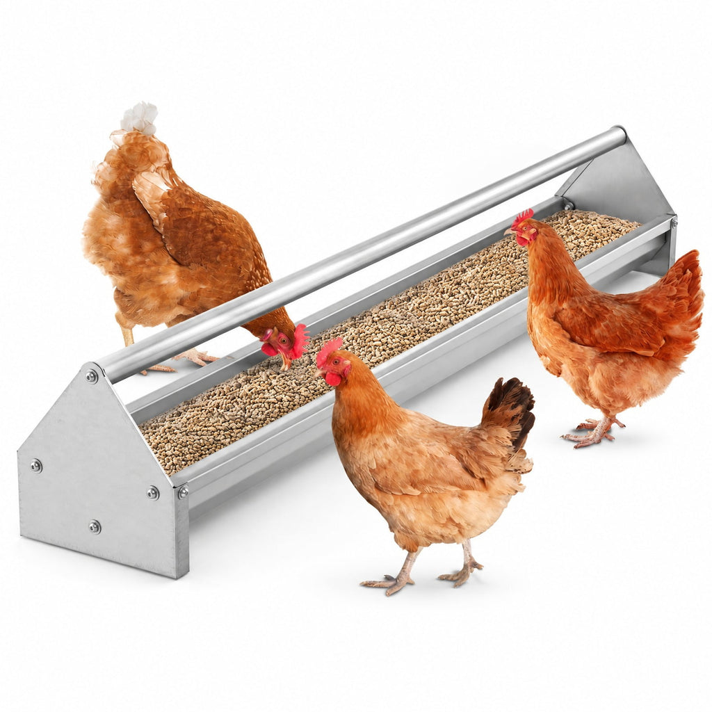 Airfind Metal Chicken Feeder Chicken Feeding Trough with Drainage Holes, Galvanized Steel Frame, 45 x 8 x 8 Footprint, Silver