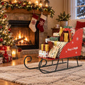 Airfind Metal Christmas Santa Sleigh Basket Xmas Santas Gift Storage Sleigh, 33 lbs Capacity, Metal Frame, 29in x 12.5in x 20in Footprint, Red and Black