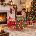 Airfind Metal Christmas Santa Sleigh with Large Cargo Area for Gifts, Metal Frame, 39 Inch x 14 Inch x 24 Inch Footprint, Red + Golden