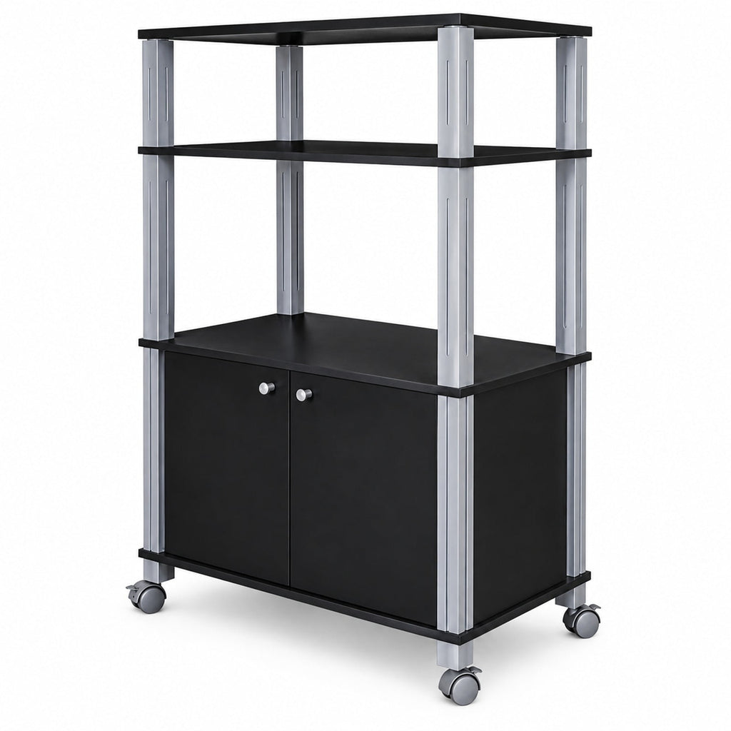 Airfind Microwave Rack Stand Rolling Storage Cart, P2 MDF Frame, 23.5 x 15.5 x 38.5 Footprint, Black