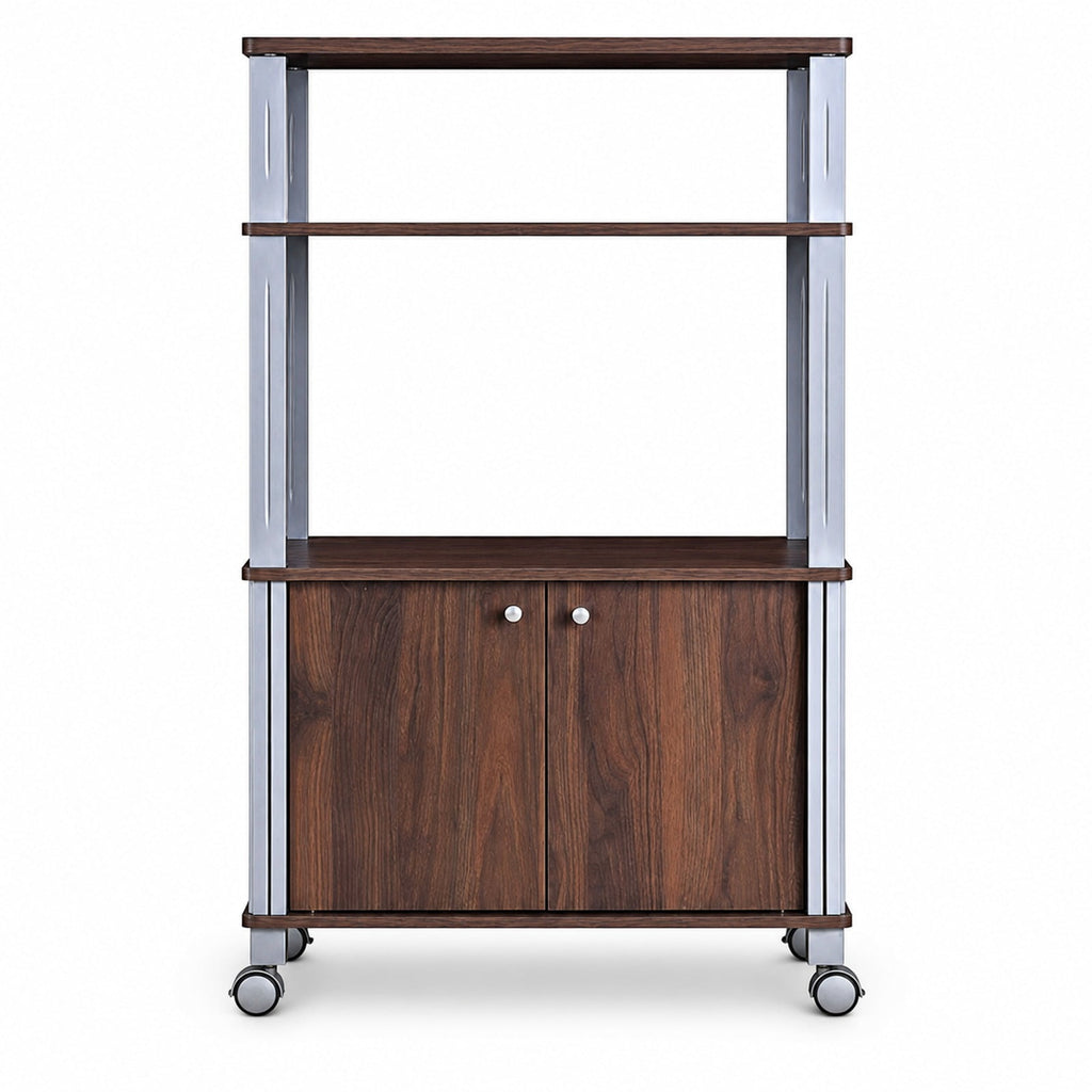 Airfind Microwave Rack Stand Rolling Storage Cart, P2 MDF Frame, 23.5 x 15.5 x 38.5 Footprint, Walnut