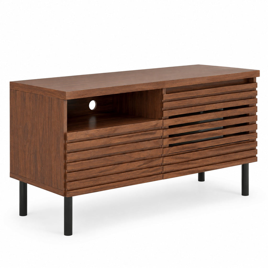 Airfind Mid Century Fluted TV Stand for 40 Inch TV Modern Entertainment Center with Open Compartment, 110 lbs Capacity, Metal Engineered Wood Frame