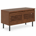 Airfind Mid Century Fluted TV Stand for 40 TV with 2 Hidden Compartments and Metal Legs, 90 lbs Capacity, Metal Engineered Wood Frame, Walnut