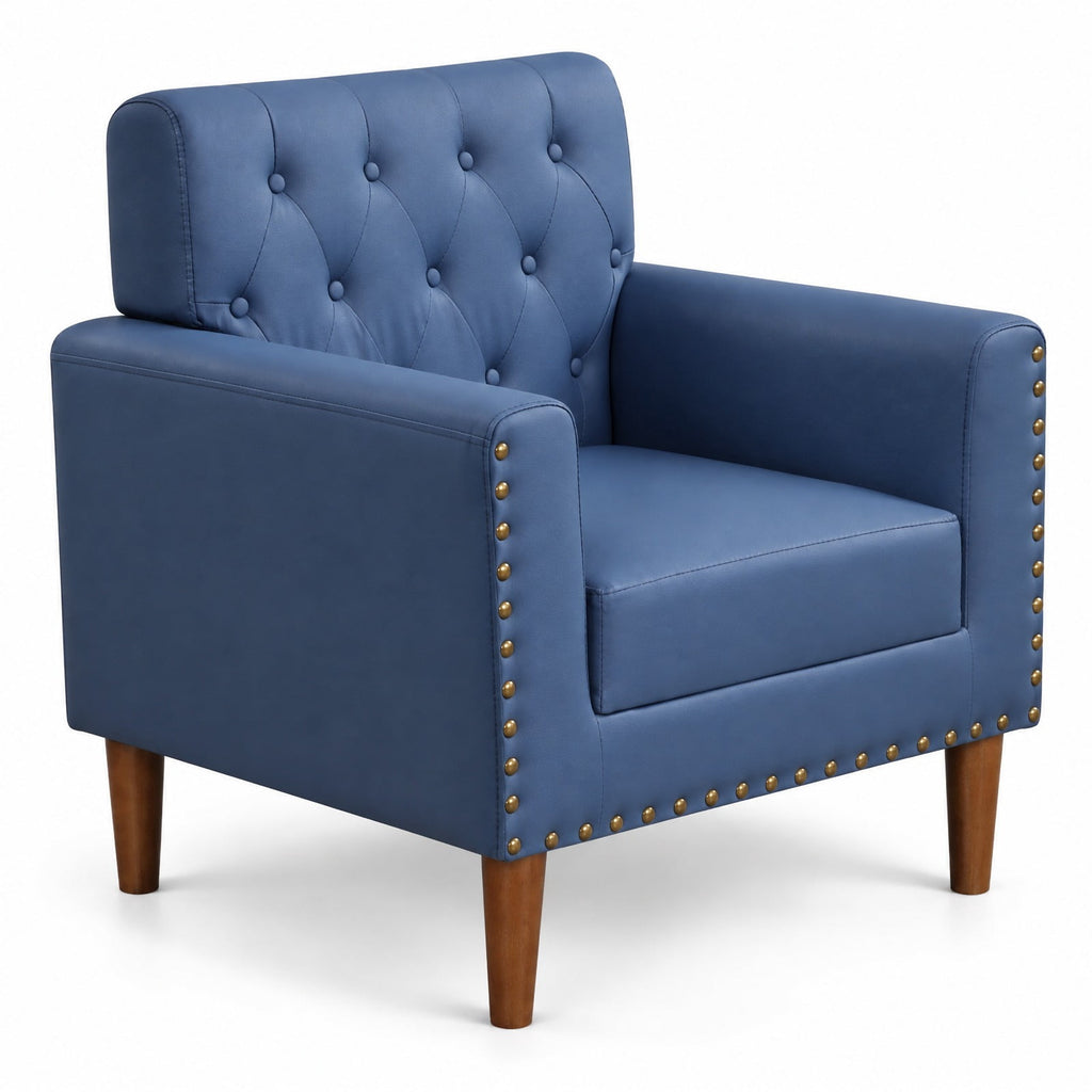 Airfind Mid Century Modern Accent Chair with Button Tufted Decoration and Rivets, 400 lbs Capacity, PVC Leather Sponge Rubber Wood Plywood Frame