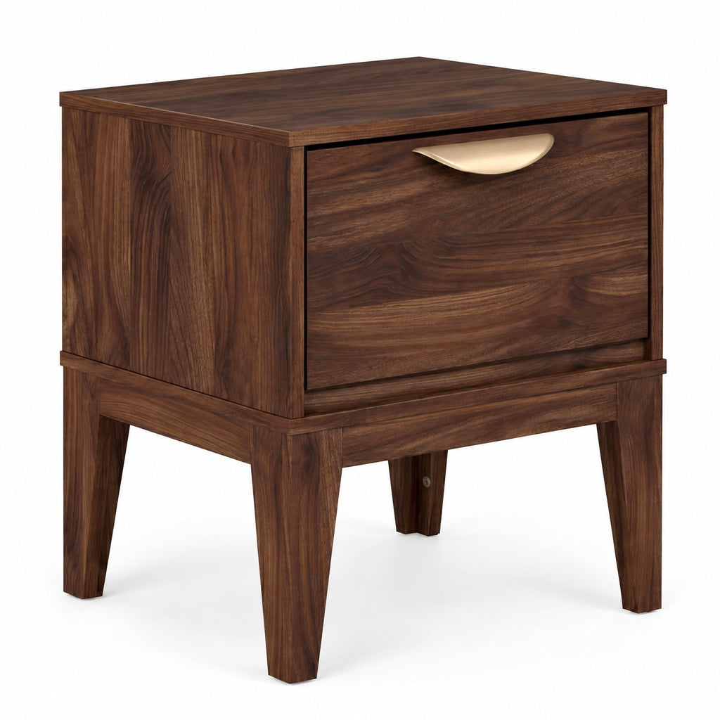 Airfind Mid Century Modern Bedside Table with Drawer and Tapered Support Feet for Bedroom, 45 lbs Capacity, Engineered Wood MDF Metal Frame, Walnut