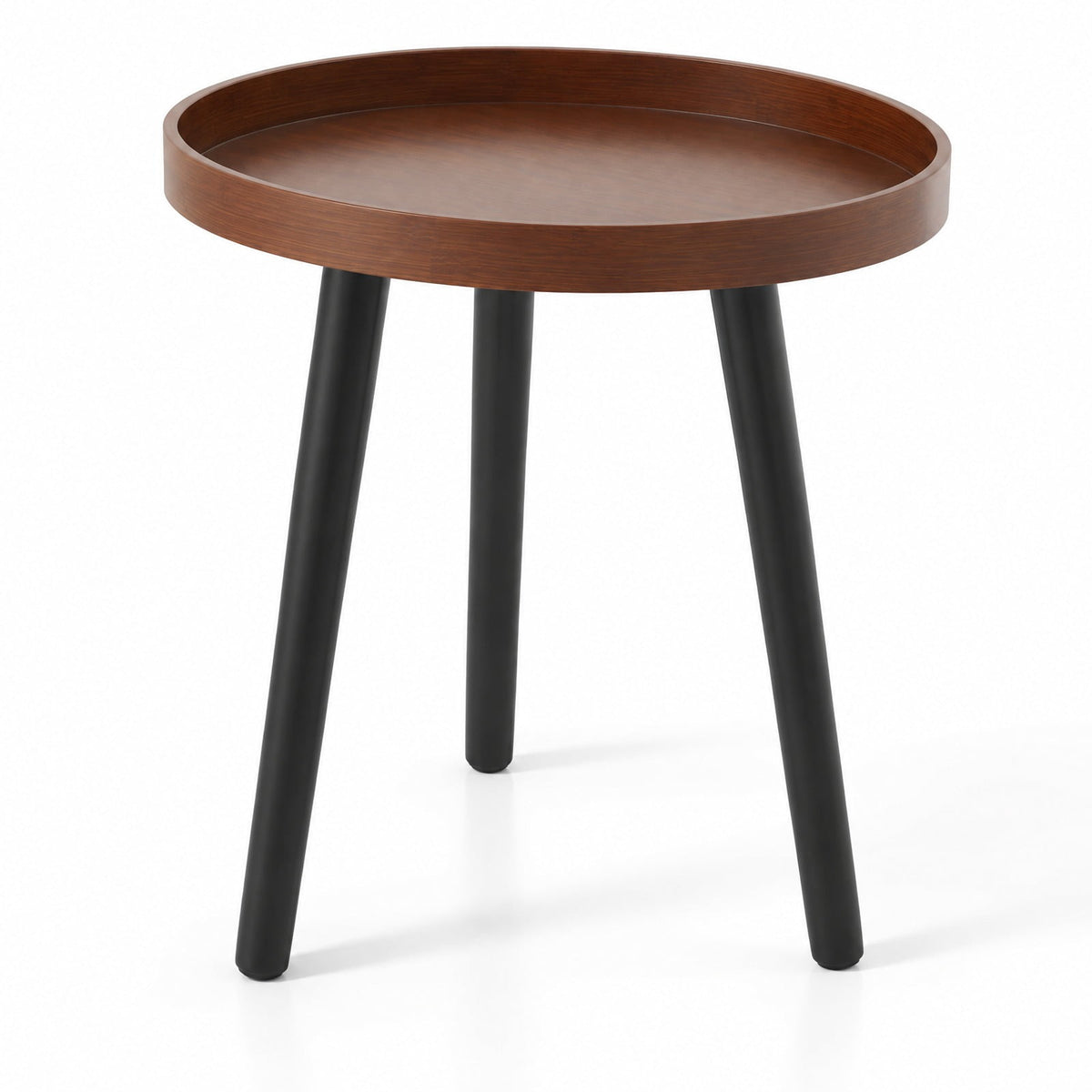 Airfind Mid Century Modern Round Side Sofa Coffee Table with Wooden Tray, 33 lbs Capacity, MDF panel bamboo feet Frame, Brown