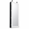 Airfind Mirrored Jewelry Armoire featuring Full Length Mirror and 2 Internal LED Lights, MDF Frame, 15.5 Inch x 5 Inch x 47 Inch (L x W x H) Hook Footprint, Black