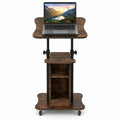 Airfind Mobile Podium Stand Height Adjustable Laptop Cart with Tilting Tabletop and Storage Compartments, 200 lbs Capacity, Brown