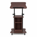 Airfind Mobile Podium Stand Height Adjustable Laptop Cart with Tilting Tabletop and Storage Compartments, 200 lbs Capacity, Brown