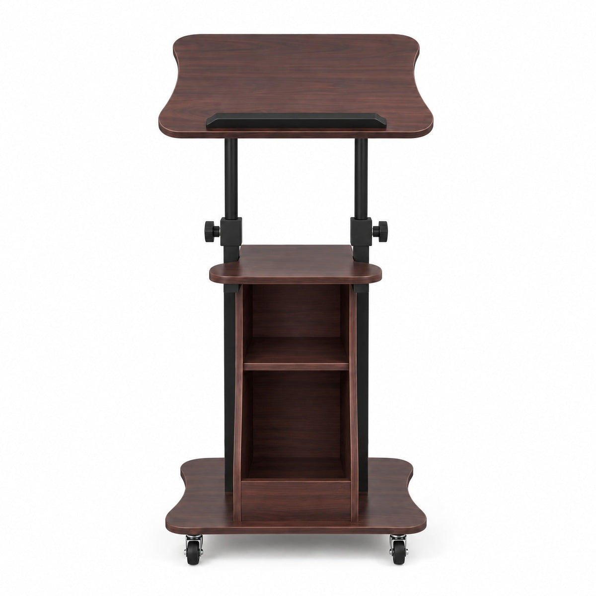 Airfind Mobile Podium Stand Height Adjustable Laptop Cart with Tilting Tabletop and Storage Compartments, 200 lbs Capacity, Brown