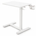 Airfind Mobile Standing Desk Height Adjustable Overbed Bedside Table with Cup Holder, 90 lbs Capacity, Engineered Wood Frame, White