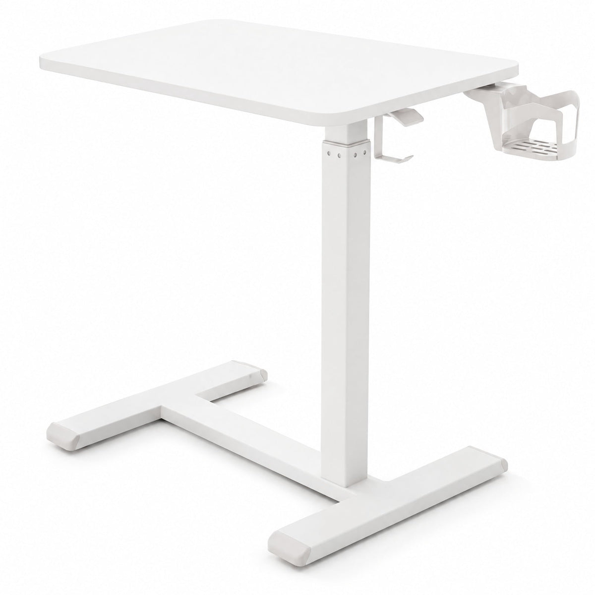 Airfind Mobile Standing Desk Height Adjustable Overbed Bedside Table with Cup Holder, 90 lbs Capacity, Engineered Wood Frame, White