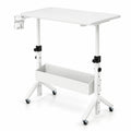 Airfind Mobile Standing Desk Height Adjustable Rolling Laptop Desk with Cup Holder Storage Basket, 110 lbs Capacity, White