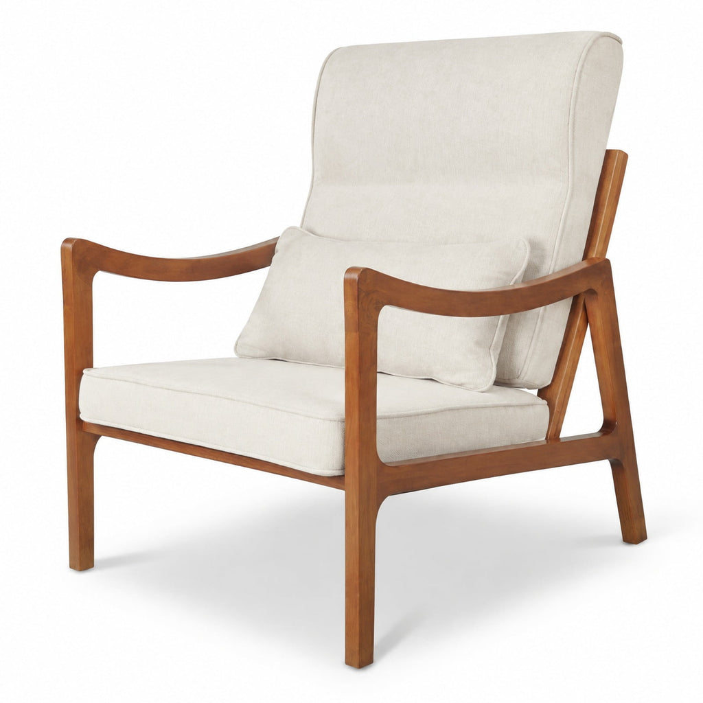 Airfind Modern Accent Chair with Solid Rubber Wood Faux Leather Upholstered Armchair, 400 lbs Capacity, 34.5 x 25.5 x 35 Footprint, White