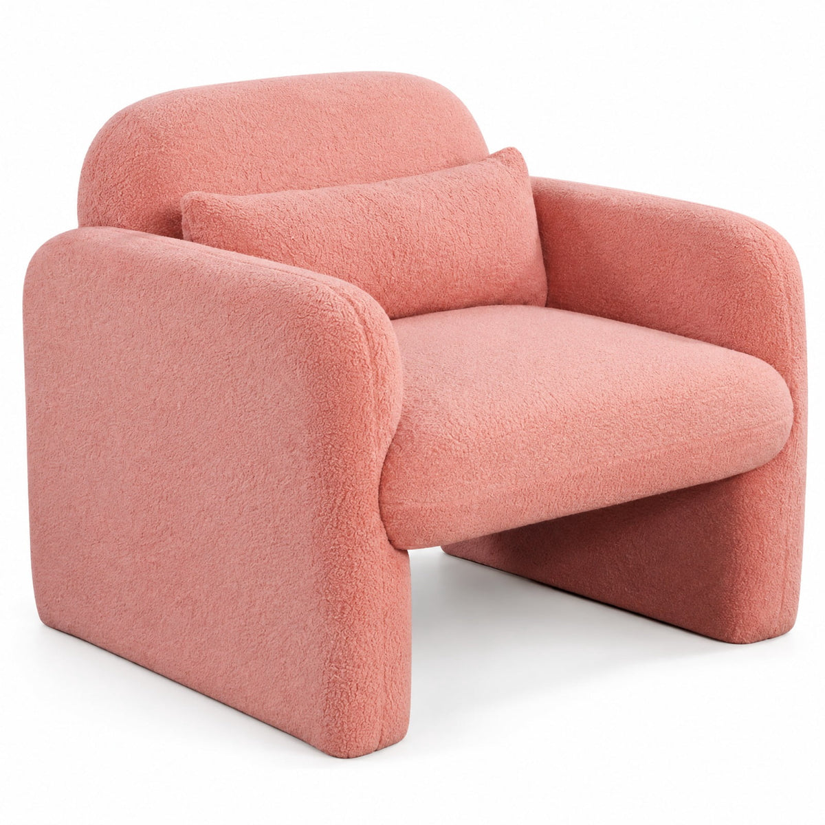 Airfind Modern Accent Chair with Waist Pillow and Armrests for Living Room Bedroom, 440 lbs Capacity, Sherpa Fabric Sponge Wooden Frame, Pink