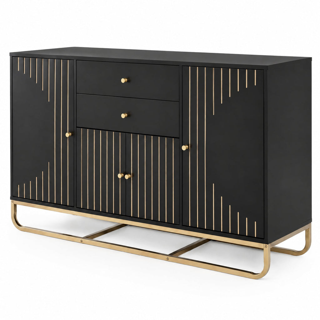 Airfind Modern Buffet Sideboard Cabinet w/ 2 Drawers Adjustable Shelves for Dining Room, 176 lbs Capacity, Engineered Wood Metal Frame, Black