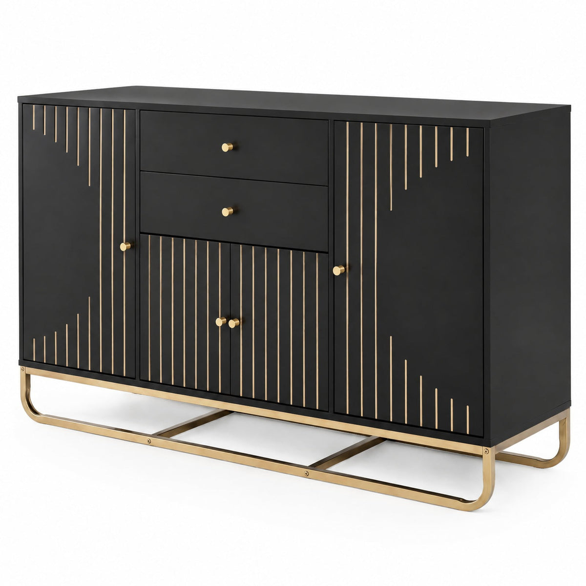 Airfind Modern Buffet Sideboard Cabinet w/ 2 Drawers Adjustable Shelves for Dining Room, 176 lbs Capacity, Engineered Wood Metal Frame, Black